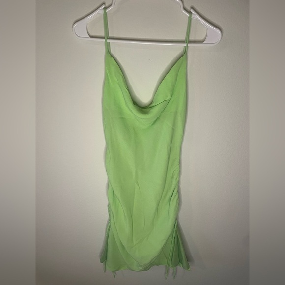 Staud convertible ruched mini neon green dress - Picture 4 of 6